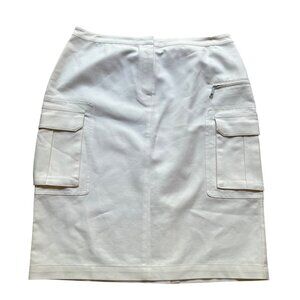 Lafayette 148 Size 6 White Cotton Blend Cargo Pockets Knee Length Pencil Skirt